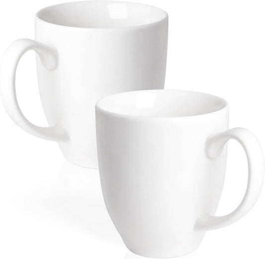 Set of 2 Durable 16 oz Coffee Cups, Large White Coffee Mugs with Ergonomic Handle, Ceramic Mugs Dishwasher & Microwave Safe, Ideal Tea Mugs for Home, Office, Gifts (Coffee, Tea, Hot Cocoa, Latte Cup)