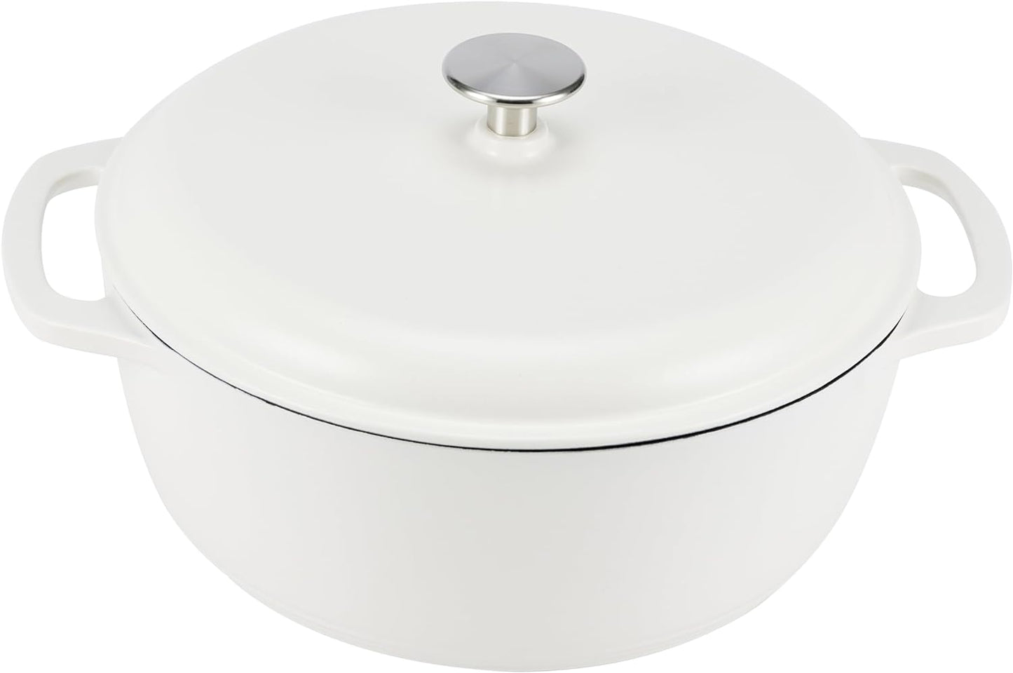 Amazon Basics Cast Iron Dutch Oven Pot with Lid, Enameled, Round, Dual Handles, Heavy-Duty, Medium, 6-Quart, Matte White