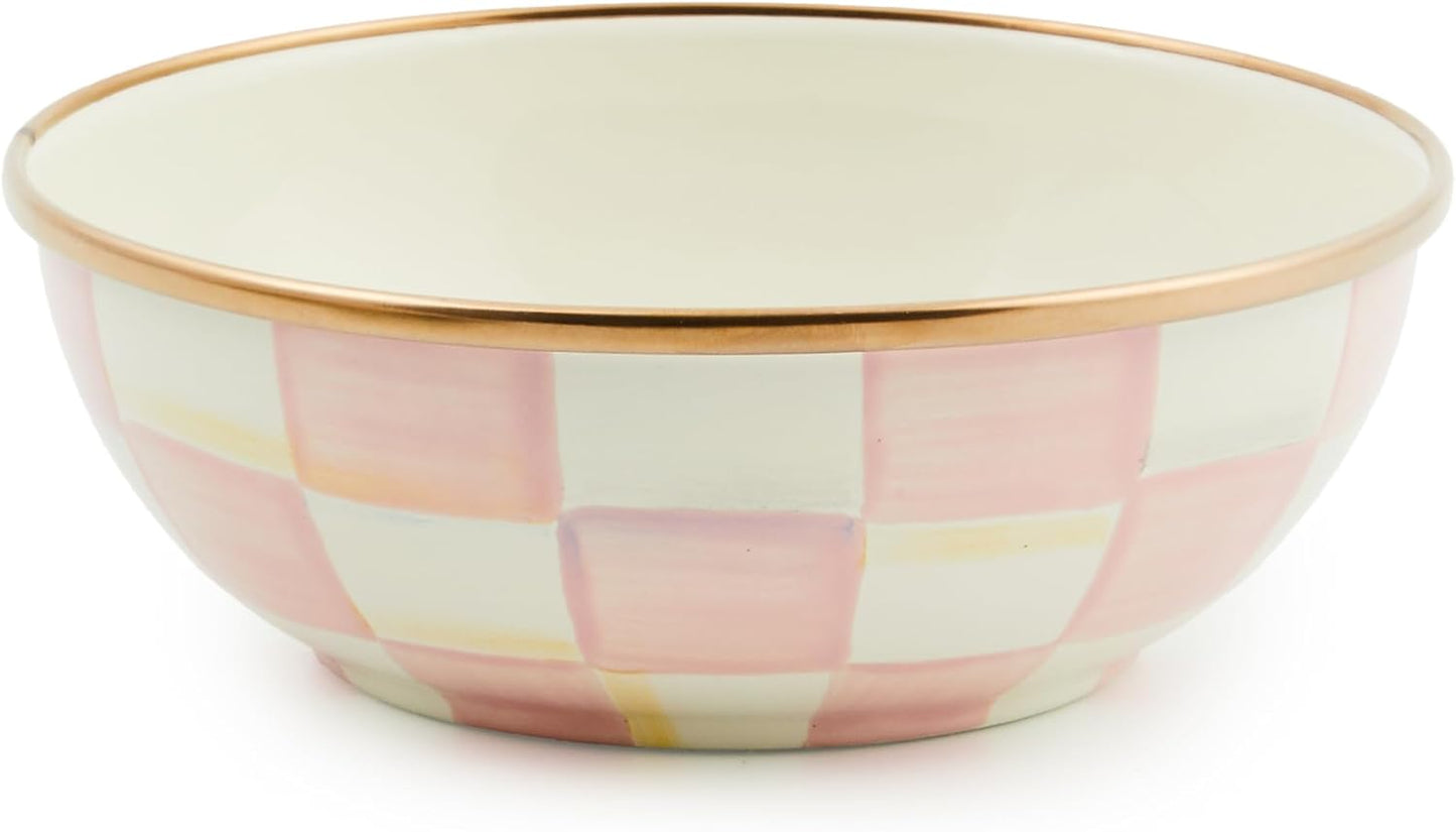 MACKENZIE-CHILDS Enamel Everyday Bowl, Serving Bowl for Entertaining, Extra-Small, Pink-and-White Rosy Check, Set of 1
