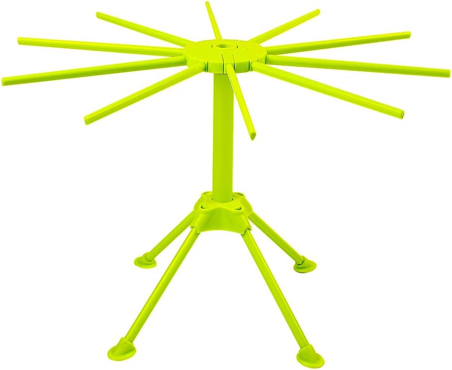 Ourokhome Collapsible Pasta Drying Rack, Plastic Foldable Homemade Fresh Spaghetti Stand Dryer Noodle Hanger for Kitchen with 10 Arms, Stable, Easy Storage, Quickly Set Up (Green)