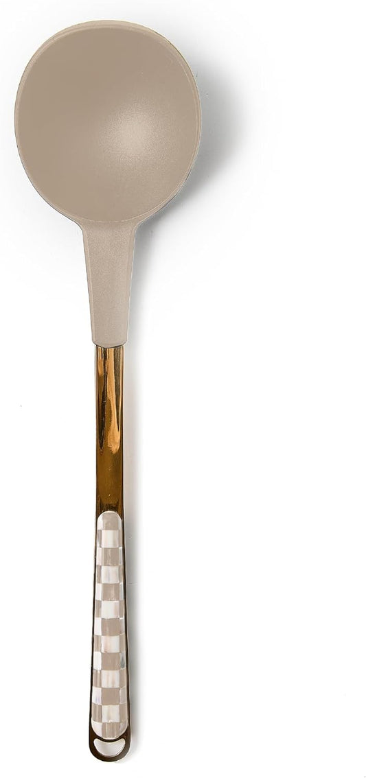 MACKENZIE-CHILDS Kitchen Ladle, Silicone Ladle Spoon for Cooking, Brown-and-White Mocha Check
