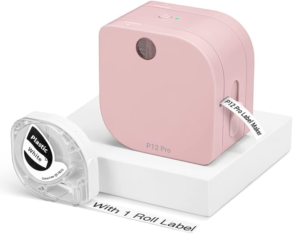 Phomemo P12 PRO Label Maker Machine with Tape, Mini Bluetooth Portable Thermal Labelmaker for Home, Office, Organizing, Kitchen, Wireless Small Label Makers with Multiple Templates, Pink