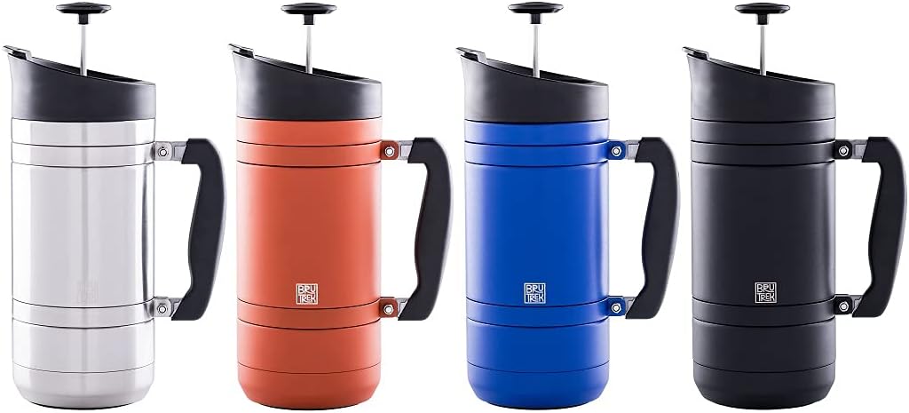 BaseCamp Coffee Press - Double Wall Insulated Stainless Steel - Bru-Stop Technology, No Grounds in Coffee, No Spill Lid (Red Rock, 48 fl.oz)