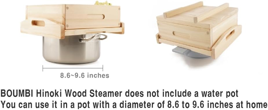 BOUMBI Hinoki wood Square Steamer, available for 8.6-9.6 inces round pots (11 x 11 x 3.54 inches)