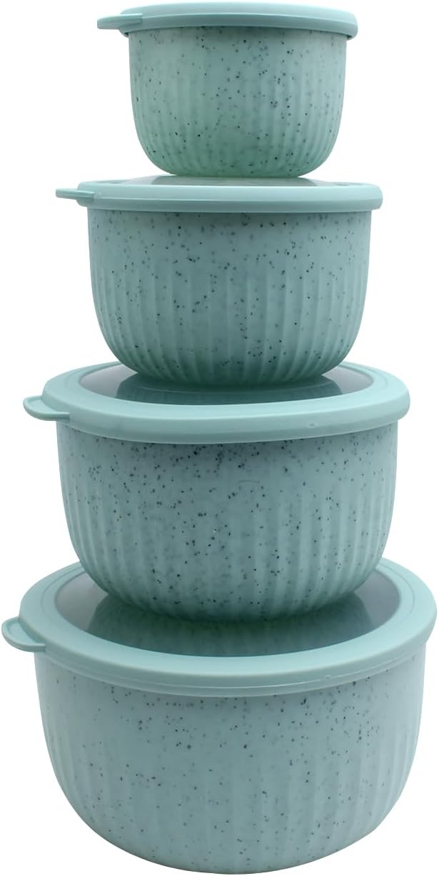 COOK WITH COLOR Prep Bowls with Lids- Wide and Deep Nesting Plastic Small Mixing Bowl Set with Lids, 8 Piece Set - Deep Bowls, Speckled Mint