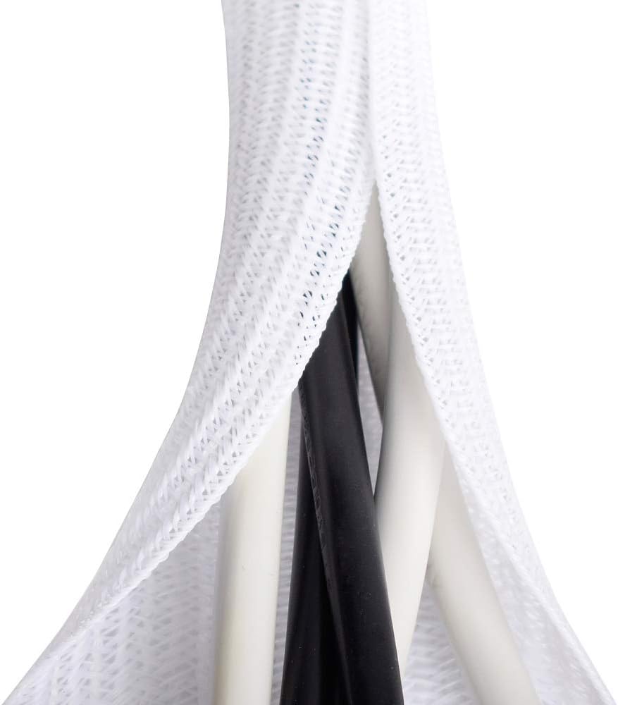 6.6ft - 2/3 inch White Cable Sleeve, Cable Organizer for Desk PC TV Computer, Wire Protector Cable Wrap Cover, Cord Management for Home Office