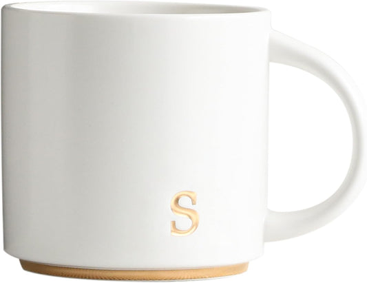 COLLECTIVE HOME - Monogram Ceramic Mugs, 15 oz Golden Initial Coffee Cups, Elegant Alphabet Tea Mugs, Elegant Personalized Mug with Gift Box, Luxurious Cups for Office and Home (s)