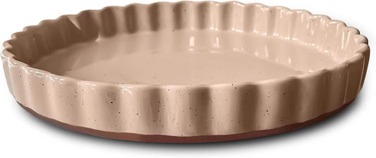Mora Ceramic Tart Pan, 9.5 Inch Large Porcelain Baking Dish for Tarts, Quiche, Pie, Flan etc. Fluted Ruffled Edge, Oven, Microwave, Freezer, and Dishwasher safe - Great Gift For Bakers - Chai