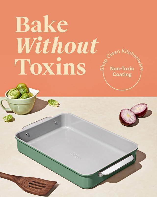 Caraway Non-Stick Ceramic 9”x13” Rectangle Pan - Naturally Slick Ceramic Coating - Non-Toxic, PTFE & PFOA Free - Perfect for Brownies, Lasagnas, and More - White