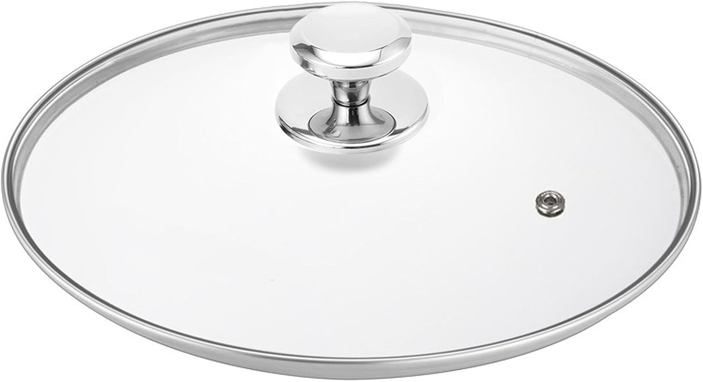 Glass Lid for 12 Inch Stainelss Steel Cast Iron Skillets Frying Pans, 30cm Tempered Lids for Dutch Ovens, 12 In Pan Cover with Stainless Steel Rim for Stock Pots, Dishwasher Safe
