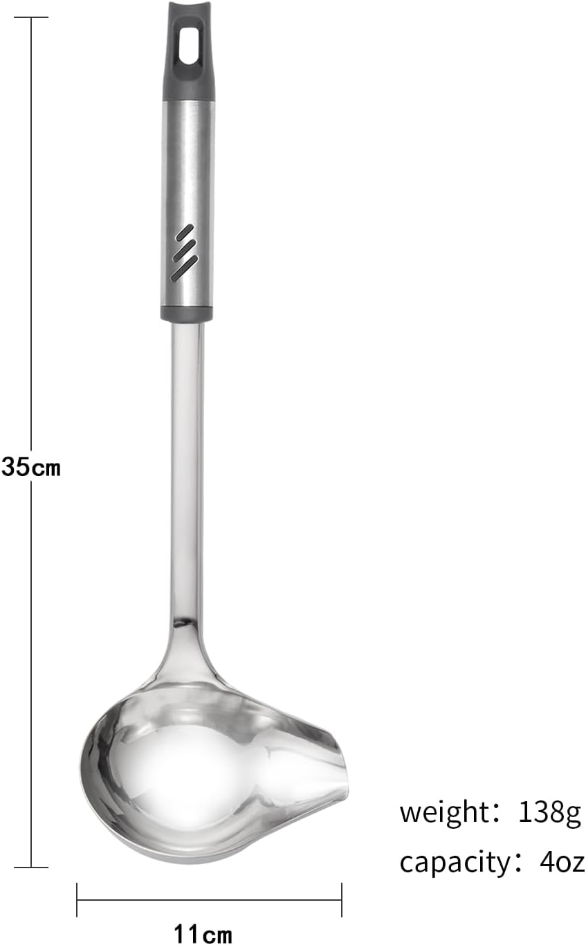 Gravy Ladle with Spout, Stainless Steel Large Ladles for Serving Sauce, Metal Ladle with Long Handle for Kitchen, Comfortable Grip, Durable Construction, Silver (4 oz)