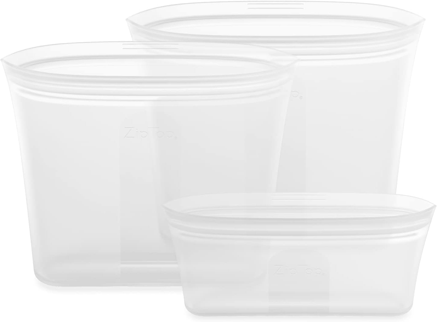 Zip Top Reusable Food Storage Bags | 3 Bag Set [Frost] | Silicone Meal Prep Container | Microwave, Dishwasher and Freezer Safe | Made in the USA