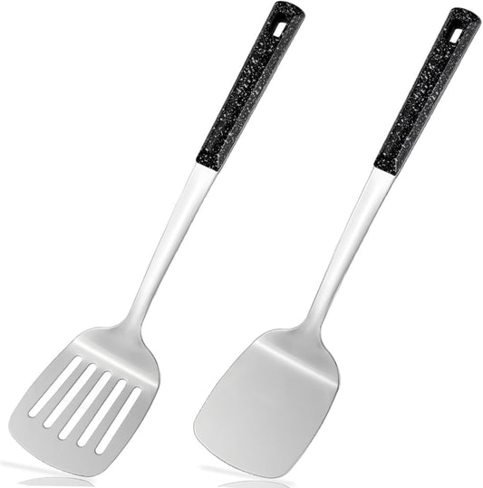 14.4-in 2 Pack metal spatula set, kitchen utensils, cooking utensils,Turner, Slotted Kitchen Spatulas Stainless Steel, Cooking Utensils, Ideal Cookware for Fish, Eggs, Pancakes