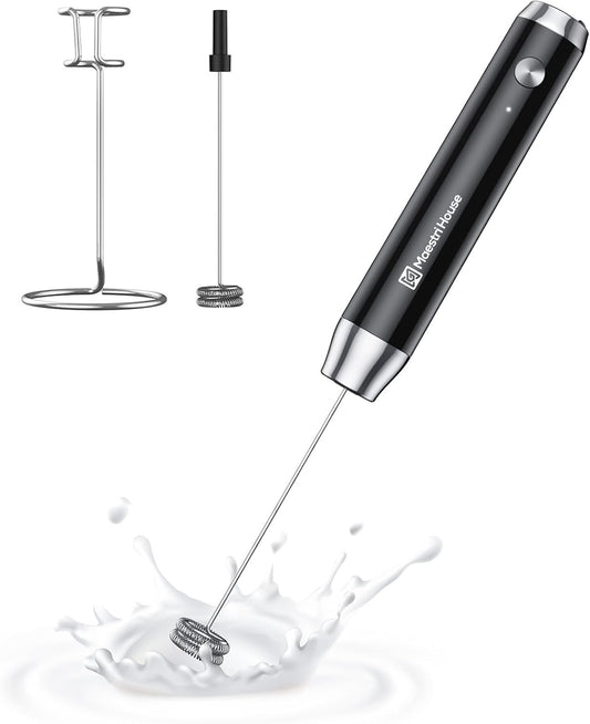 Maestri House Rechargeable Milk Frother with Stand, LunaFro Handheld Electric Foam Maker Waterproof Detachable Stainless Steel Whisk Drink Mixer Foamer for Lattes, Cappuccino