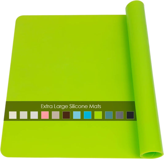 Extra Large Silicone Mat, Kitchen Counter Mat Placemats for Kids Silicone Mats for Countertop, Nonstick Silicone Table Mat for Baking Pastry Crafts Heat-Resistant Silicone Pad, 27.6'' x 19.7'', Green