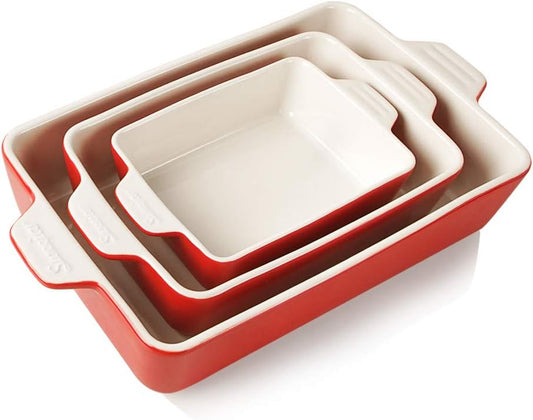 Sweejar Ceramic Bakeware Set, Rectangular Baking Dish for Oven Lasagna Pans for Cooking, Kitchen, Cake Dinner, Banquet and Daily Use, 11.8 x 7.8 x 2.75 Inches of Baking Pans (Red)