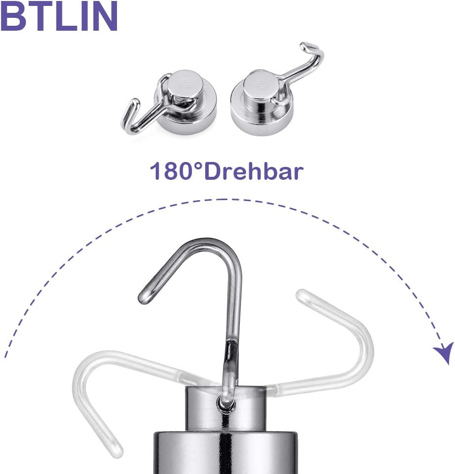BTLIN Mini Magnetic Hooks, Strong Neodymium Magnet with Hook, Heavy Duty Small Metal Hanging Hook Max Load 18 lbs for Kitchen Fridge Grill Office 12 Pack