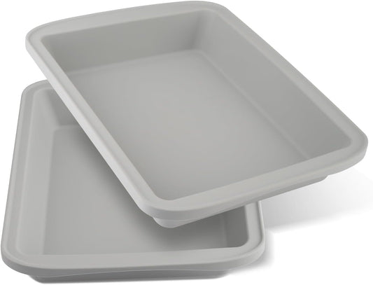 Silicone Baking Mold, Detroit Style Pizza Pan, Rectangular Baking Dish with Handles, Compatible with Fancy Panz, for Lasagna, Cake, Brownie or Family Dinner, 12.6 x 9.8 x 2.1 Inch (2 Pack, Grey)