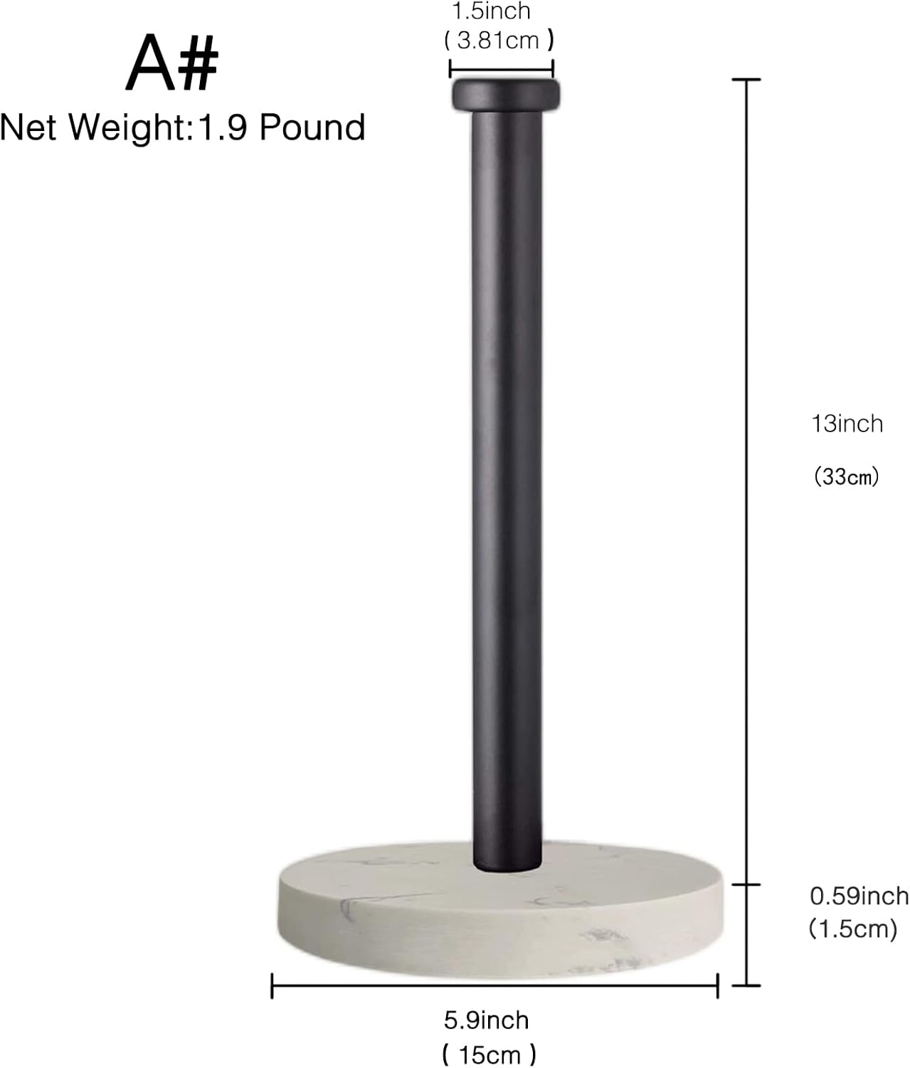 Paper Towel Holder Countertop, Standing Paper Towel Roll Holder for Kitchen Bathroom, with Weighted Marble Base for One-Handed Operation (Black), Black Paper Towel Holder, Marble