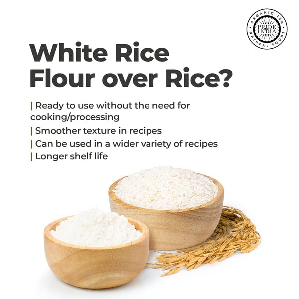 Pride of India - PACK of 6 - White Rice Flour 1 lbs (454 gm) Mild Slightly Sweet Neutral Taste Freshly Milled in Small Batches | Used for Cooking Baking Coating Thickening Pancakes Noodles Pudding