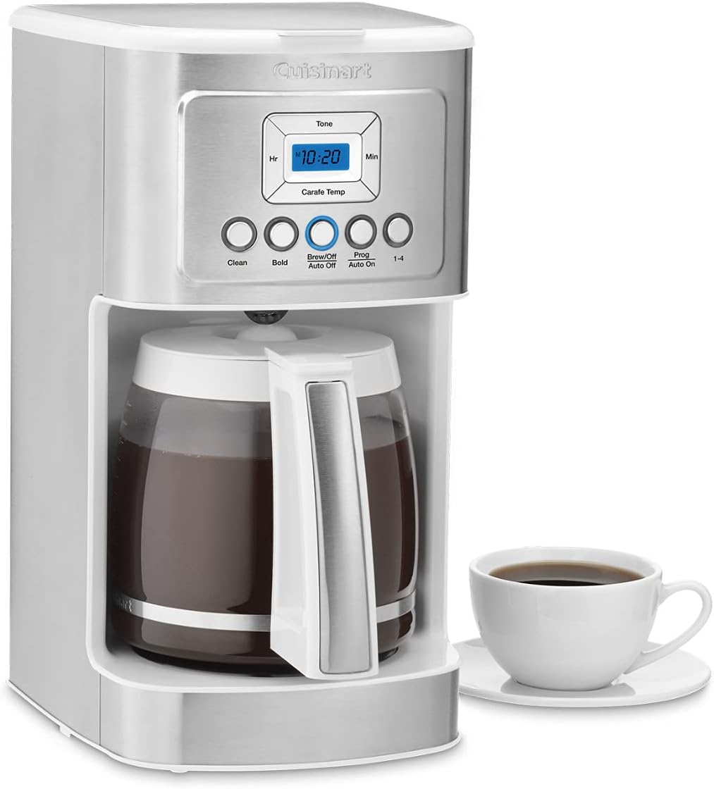Cuisinart 14-Cup Coffee Maker, Programmable PerfecTemp Glass Carafe Coffee Machine with 1-4 Cup Setting, Brew Strength Control and Brew Pause, Stainless Steel, DCC-3200WNAS, White