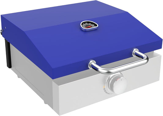 Hard Cover Hood with Temperature Gauge for Blackstone 17 inch Table Top Griddle, Hinged Lid for Blackstone 17" Front or Rear Grease Model 1650, 1832 and More Portable Grill, Blue