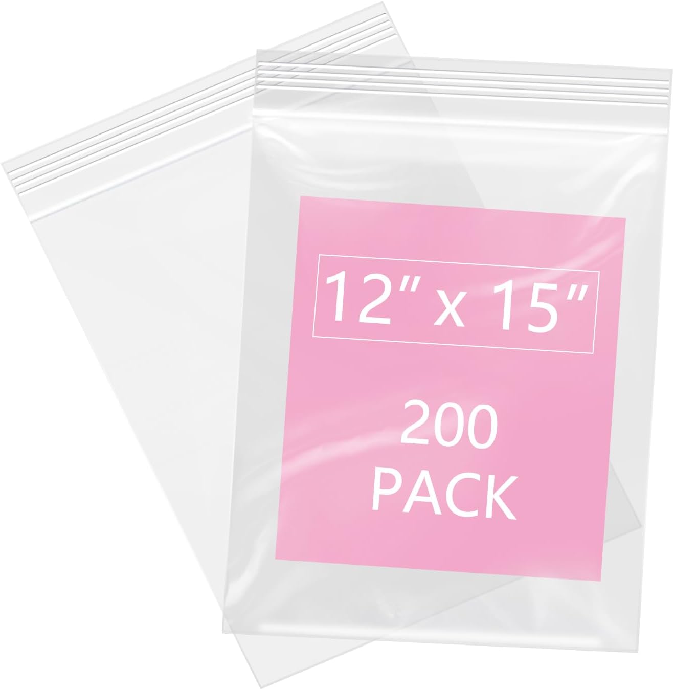 iMailer - 200 Pcs- 12" x 15" Large Plastic Zip Poly Bags- Clear Zip Storage Bag for Clothing, T-Shirts, Pants