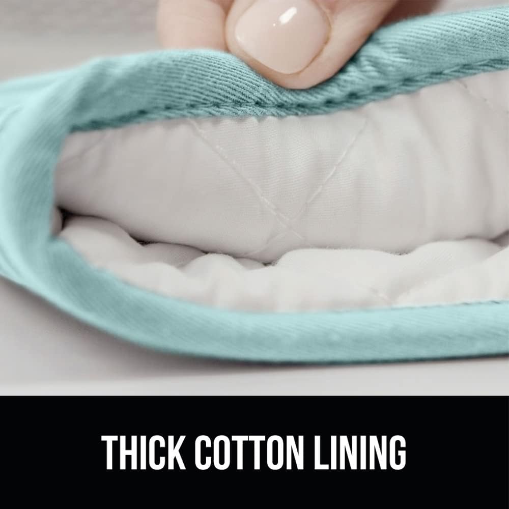 GORILLA GRIP BPA-Free Soft Silicone Oven Mitts, Heat Resistant and Waterproof Cooking Gloves, Thick Cotton Lining, Flexible Gripping for Baking Grilling, Kitchen Potholders Set of 2, 12.5x8.3, Mint