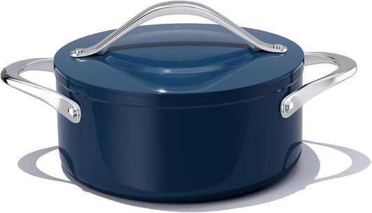 Stock Pot 4.5qt Dutch Oven with Lid (9.5") Nonstick Ceramic Coated Non-Toxic PFAS-Free Even Heat Distribution for Braising, Baking Bread & Soups, Compatible for All Cooktops(Induction/Gas/Electric) Oven Safe to 500°F (Navy Blue)