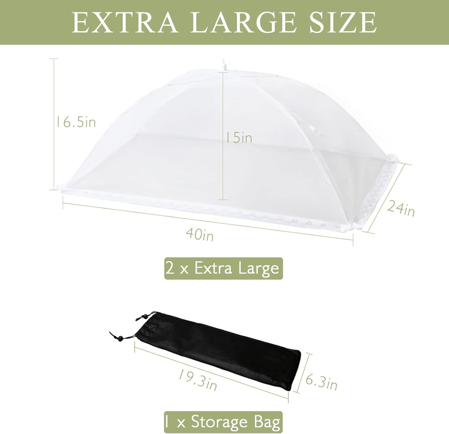 Food Covers Food Tent for Outside Mesh to Keep Bugs away, 2 Extra Large Size (40” x 24”) Reusable Collapsible Food Nets including Carry Bag,Ideal for Picnic Party BBQ Wedding Fruit