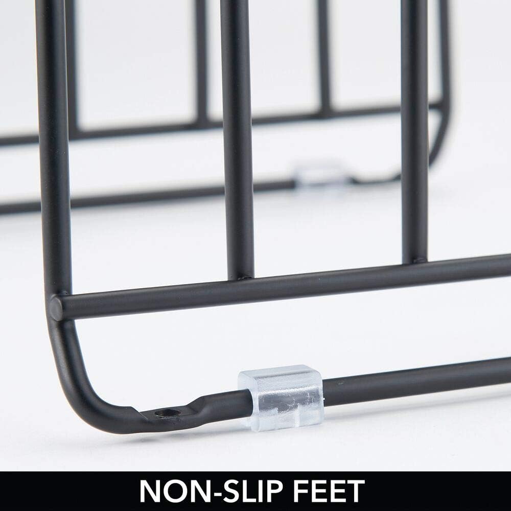 mDesign Pot Lid and Pan Rack — Metal Wire Rack for Cabinets, Pantries or Kitchen Surfaces — Freestanding Pan Stand with 5 Slots for Pans, Pots, Lids and Crockery — Black