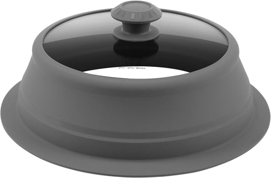 Collapsible Microwave Splatter Lid with Vented Tempered Glass Cover Wok Lid for Microwave Safe, Stockpot Steamer Pot Pan 11-12.5 inch Universal Multifunction Silicone Cover