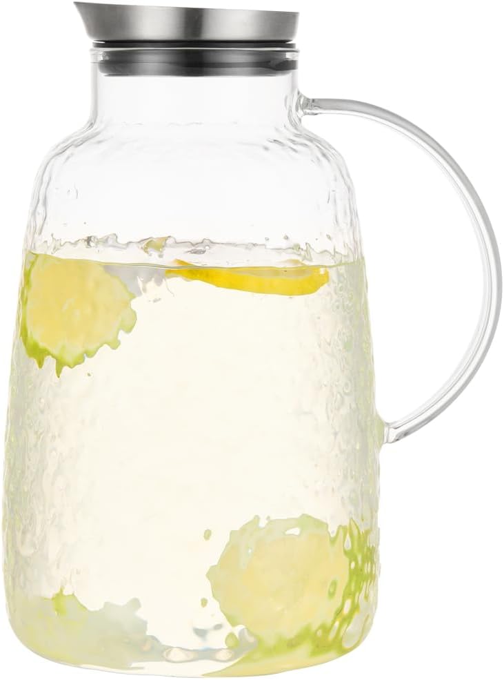 Purefold Glass Pitcher, 110 oz Water Large Pitcher with Lid, Heat Resistant Borosilicate Jug for Iced Tea, Juice, Milk, Cold or Hot Beveragesr Easy Clean