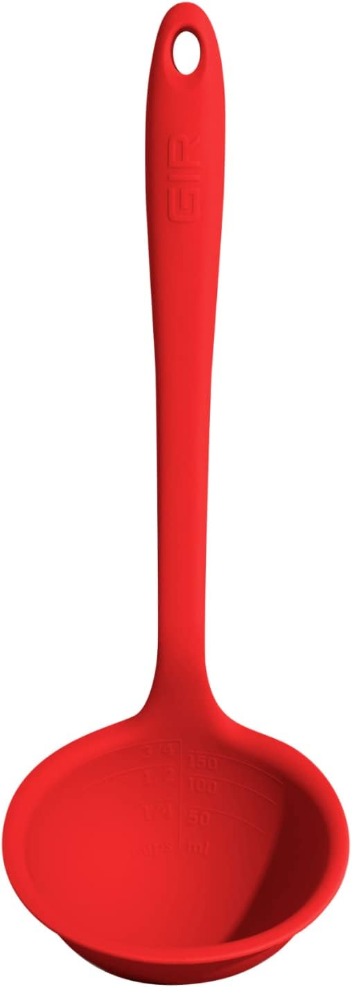 GIR: Get It Right Silicone Pasta Spoon & Ladle - 3/4-Cup Capacity - Red - Heat-Resistant to 425°F - Measurement Markings in Cups & mL - No-Drip Edge - Dishwasher-Ready