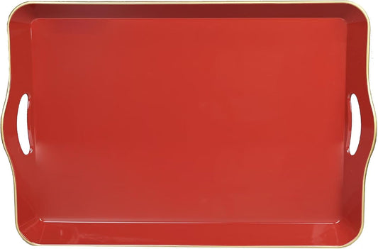 Spsyrine Large Red Decorative Tray, Elegant Plastic Serving Tray with Handles, Coffee Table Tray for Ottoman, Living Room, Home Decor 17.3"*11.8"*2"