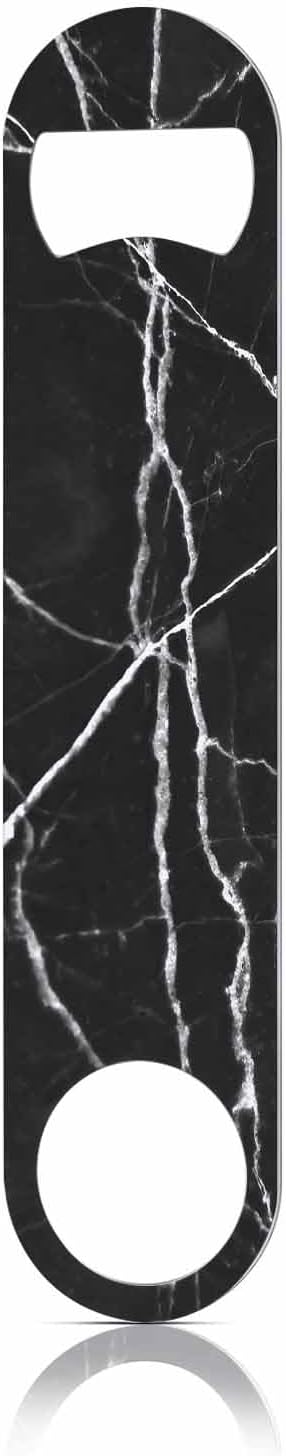 Black Marble Stainless Steel Bottle Opener Dark Texture with White Cracked Wave Art Flat Beer Bottle Opener Keychain for Home Kitchen Bar Restaurant Party Birthday Gift