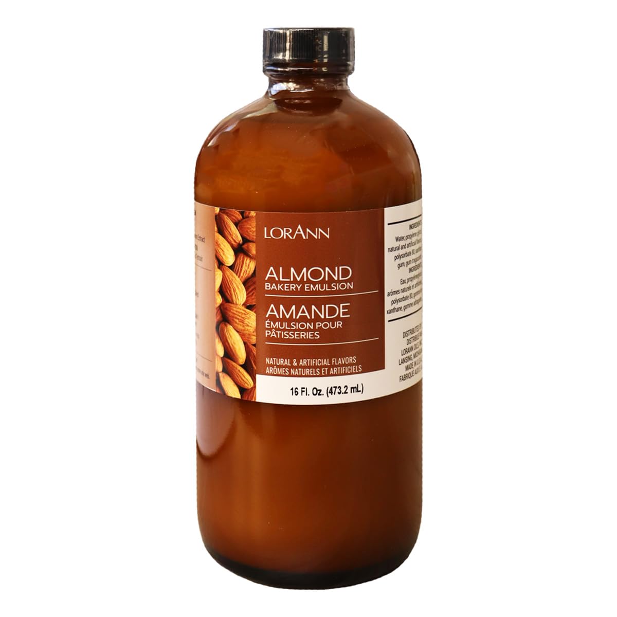LorAnn Oils Almond Bakery Emulsion: True Essence, Ideal for Boosting Fruit Tones in Cakes, Cookies & Desserts, Gluten-Free, Keto-Friendly, Extract Substitute Essential for Your Kitchen, 16 Oz