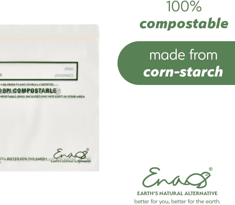 100% Compostable Food Storage Bags [Sandwich 150 Pack] Eco-Friendly Freezer Bags, Resealable Bags, Heavy-Duty, Reusable, by Earth's Natural Alternative, off white