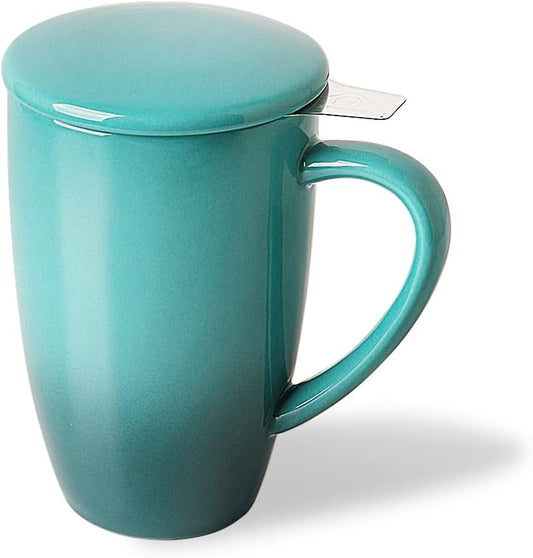 Sweejar Porcelain Tea Mug with Infuser and Lid,Teaware with Filter, Loose Leaf Tea Cup Steeper Maker, 16 Fl Oz for Tea/Coffee/Milk/Women/Office/Home/Gift (Gradient Blue)