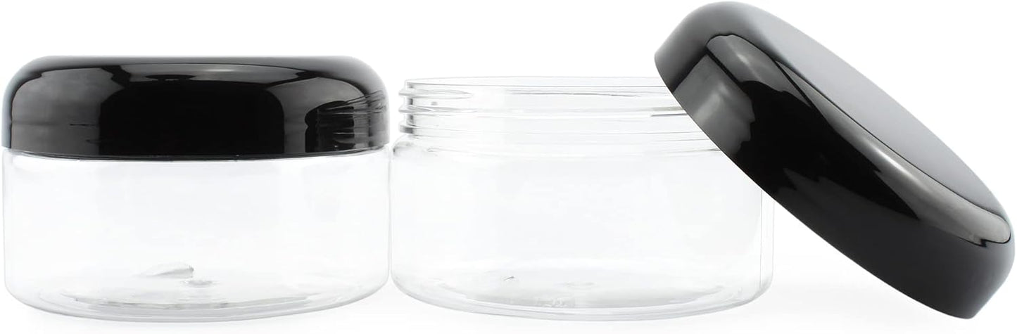 Cornucopia Brands 8oz Clear Plastic Jars w/Black Plastic Lids (6-Pack); BPA Free PET Stackable Containers for Bathroom & Kitchen Storage & Cosmetics