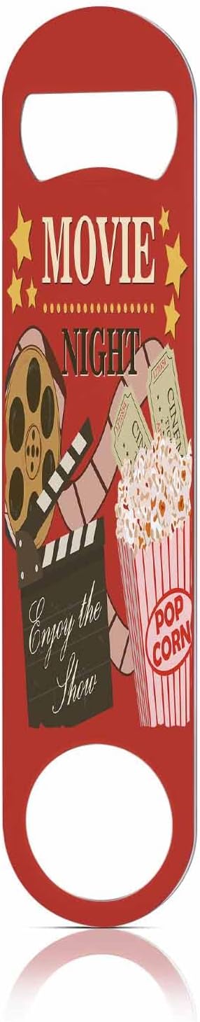 Vintage Cinema Stainless Steel Bottle Opener Movie Night Poster Enjoy The Show and Popcorn Nostalgia Flat Beer Bottle Opener Keychain for Home Kitchen Bar Restaurant Party Birthday Gift