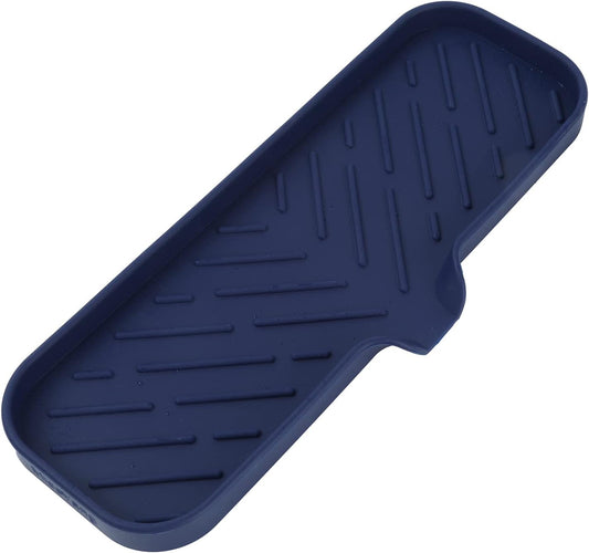 Silicone Bathroom Soap Dishes with Drain Spout-Kitchen Sink Organizer,Sponge Holder,Dish Soap Tray,Perfect for Dispenser,Scrubber,Bottle,Cup on Sink or Counter-Navy Blue 12"×4"