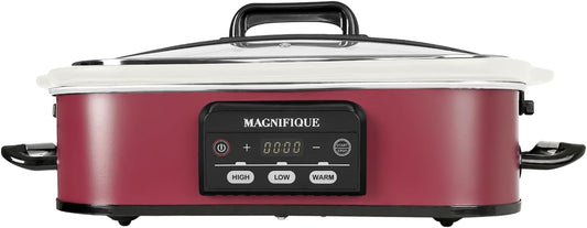 4 Quart Casserole Programmable Slow Cooker with Ceramic Baking Dish - Perfect Kitchen Small Appliance for Family Dinners, Oven Safe and Durable Bakeware for Lasagna, Roasts (Red)