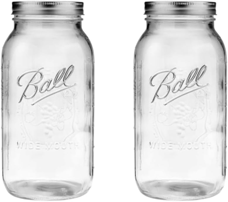 Ball Wide Mouth Glass Mason Jars with Lids and Bands, Used for Canning, Pickling, Juice, Jam, Jelly, Half Gallon Size 64 Ounce (Pack of 2)