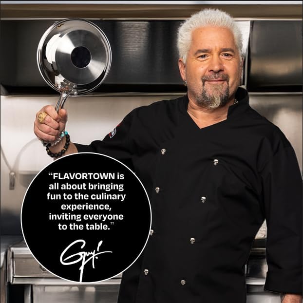 Guy Fieri's Flavortown 5 Qt. Stainless Steel Sautepan with Lid - Premium Three-Layer Cookware, Oven-Safe up to 500F