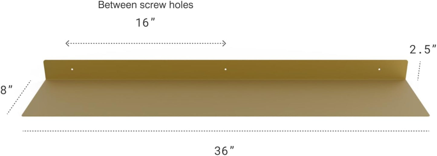 DIY CARTEL Linear Floating Shelf - Forged Raw Blackened Steel - Industrial Heavy Duty Metal Wall Mounted Modern Rustic Shelf - Made in The USA (36-inch x 8-inch Gold)