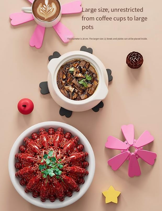 Christmas Tree Silicone Hot Pad, 4-Pack Heat Resistant Trivet for Pots and Pans, Holiday Kitchen Potholder, Coaster, Christmas Table Decor (Four Layers of red and Black + Stars)