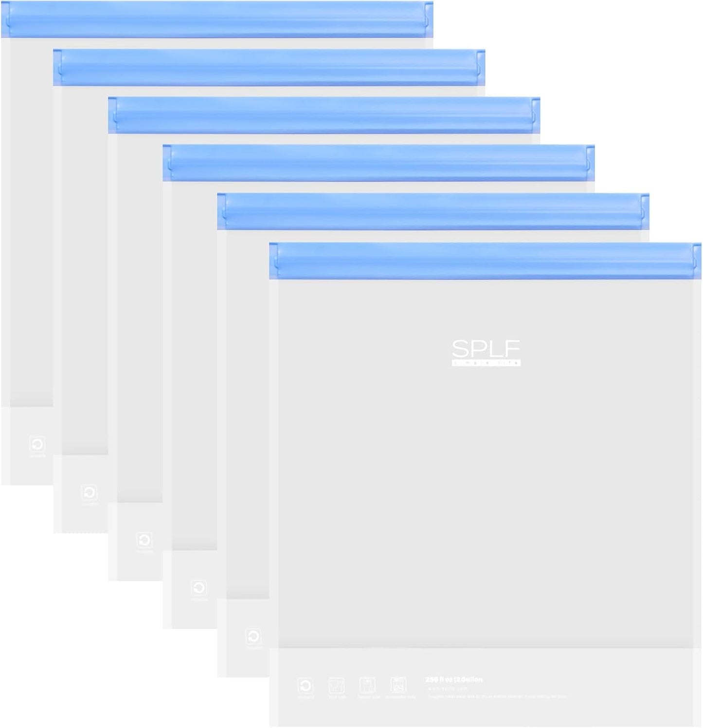 SPLF 6 Pack Stand-Up Reusable 2 Gallon Freezer Bags Dishwasher Safe, Reusable Freezer Bags 2 Gallon, Leakproof BPA Free Food Storage Bags for Marinate Meat, Veggies, Homemade Bread, Snack, Travel Item