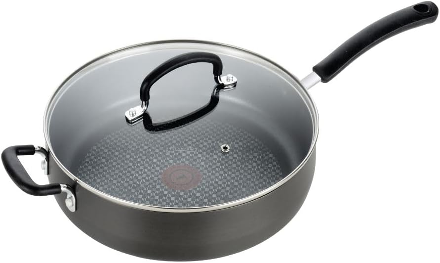T-fal Ultimate Hard Anodized Non Stick Jumbo Cooker With Lid & Helper Handle 5 Quart, Oven Broiler Safe 400F, Lid Safe 350F, Cookware, Deep Frying Pan, Skillet, Pots and Pans, Dishwasher Safe, Grey