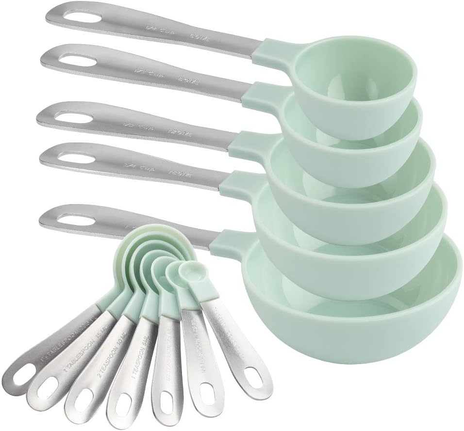 COOK WITH COLOR Measuring Cups Set and Measuring Spoon Set, Stainless Steel Handles, Nesting Kitchen Measuring Set, Liquid Measuring Cup Set, 12 PC Stainless Steel, Mint